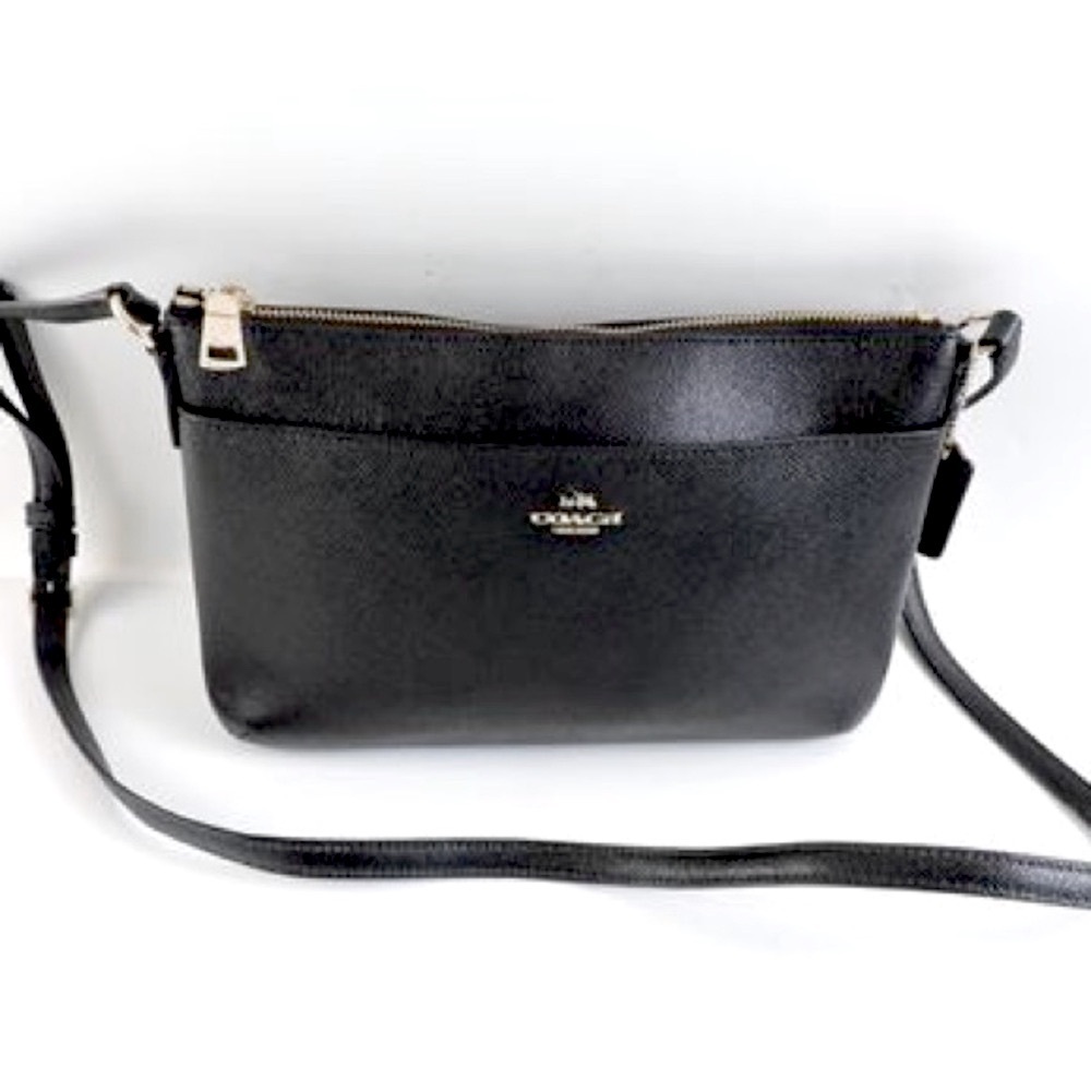 Coach East West Crossbody Black Leather Classic Mid Size Bag Gold Accents F57788